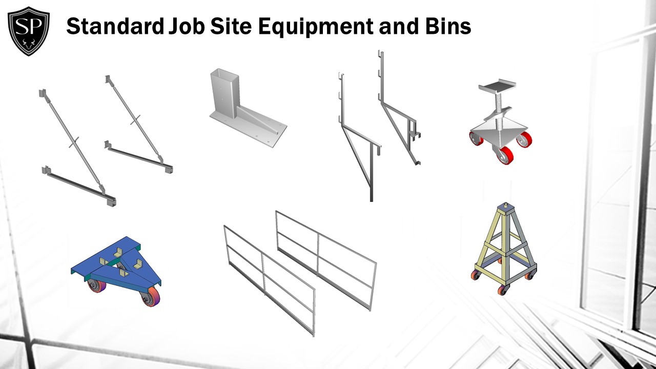 A bunch of different types of equipment and bins.