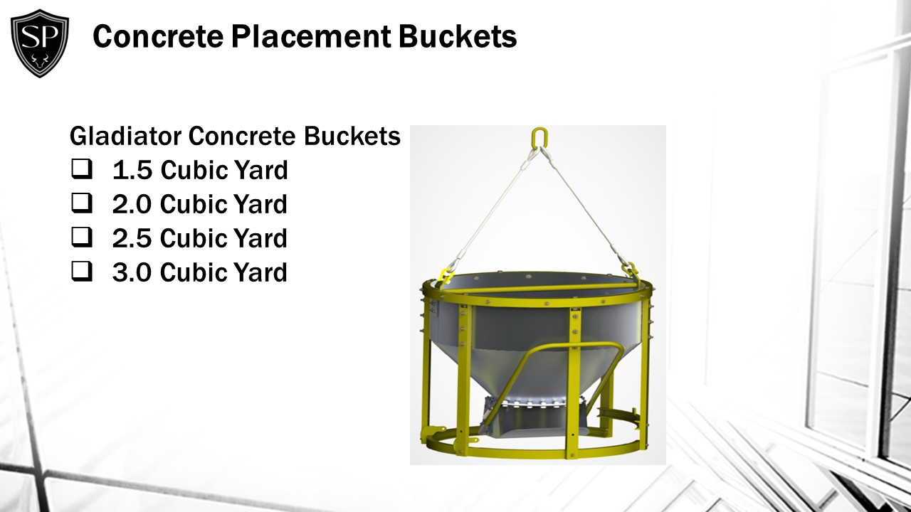 A bucket with different types of concrete buckets.