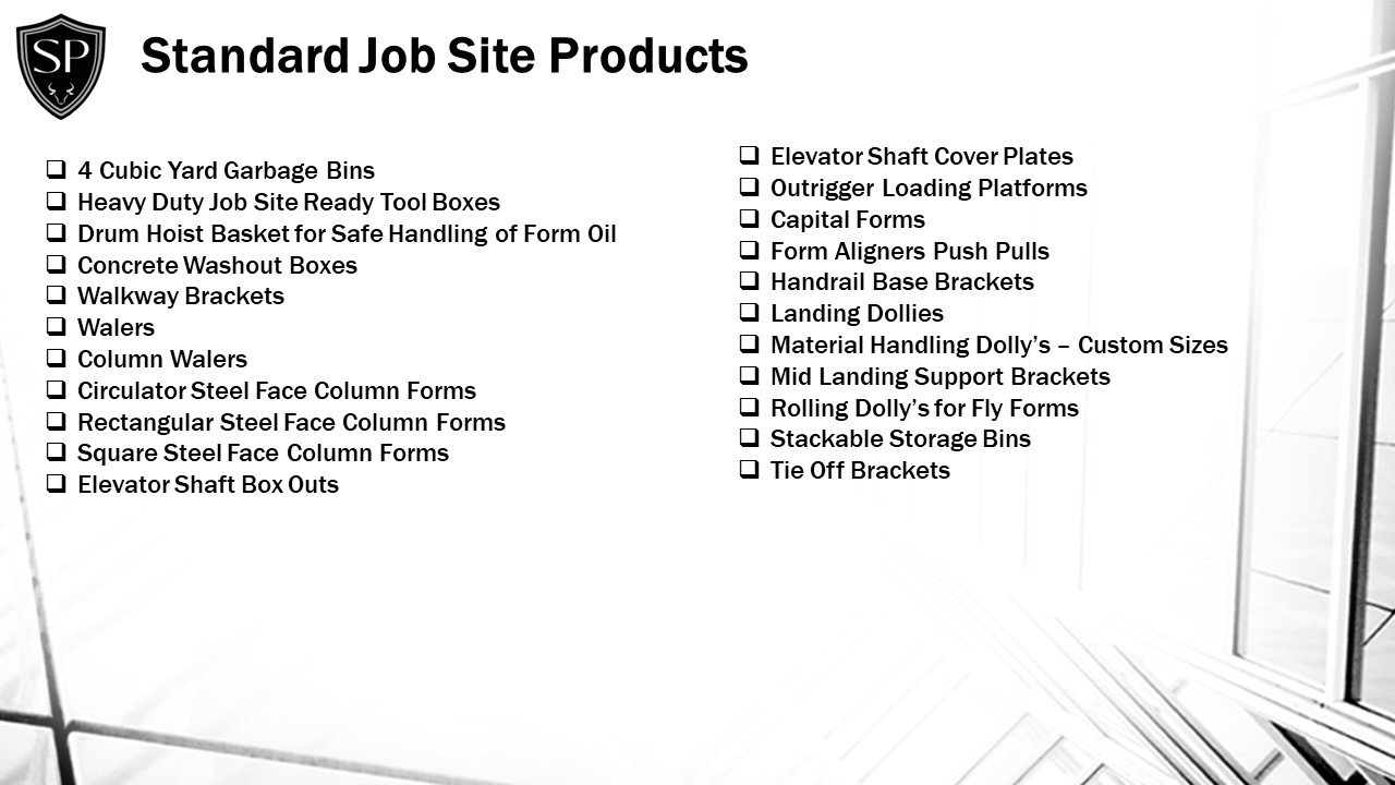 A picture of the list of hard job site products.