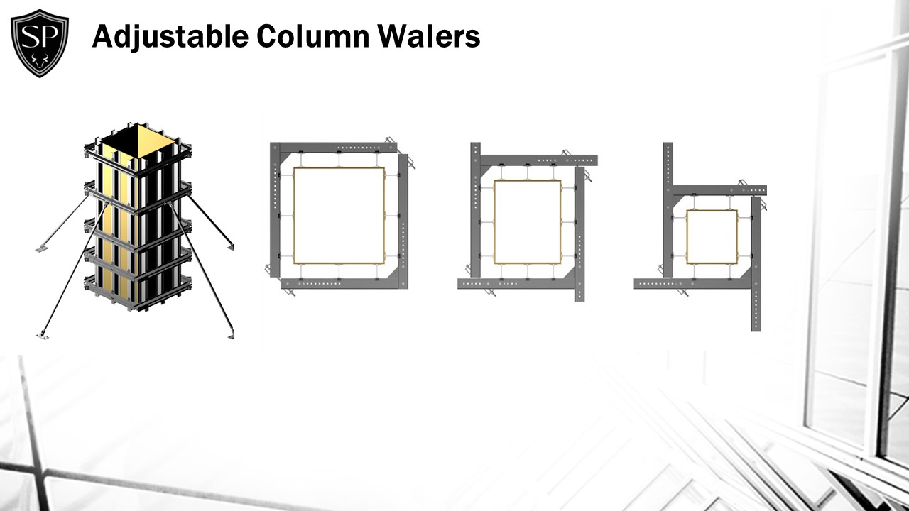 A drawing of four different columns with one column in each corner.