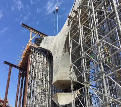 A roller coaster is being built on the side of a building.